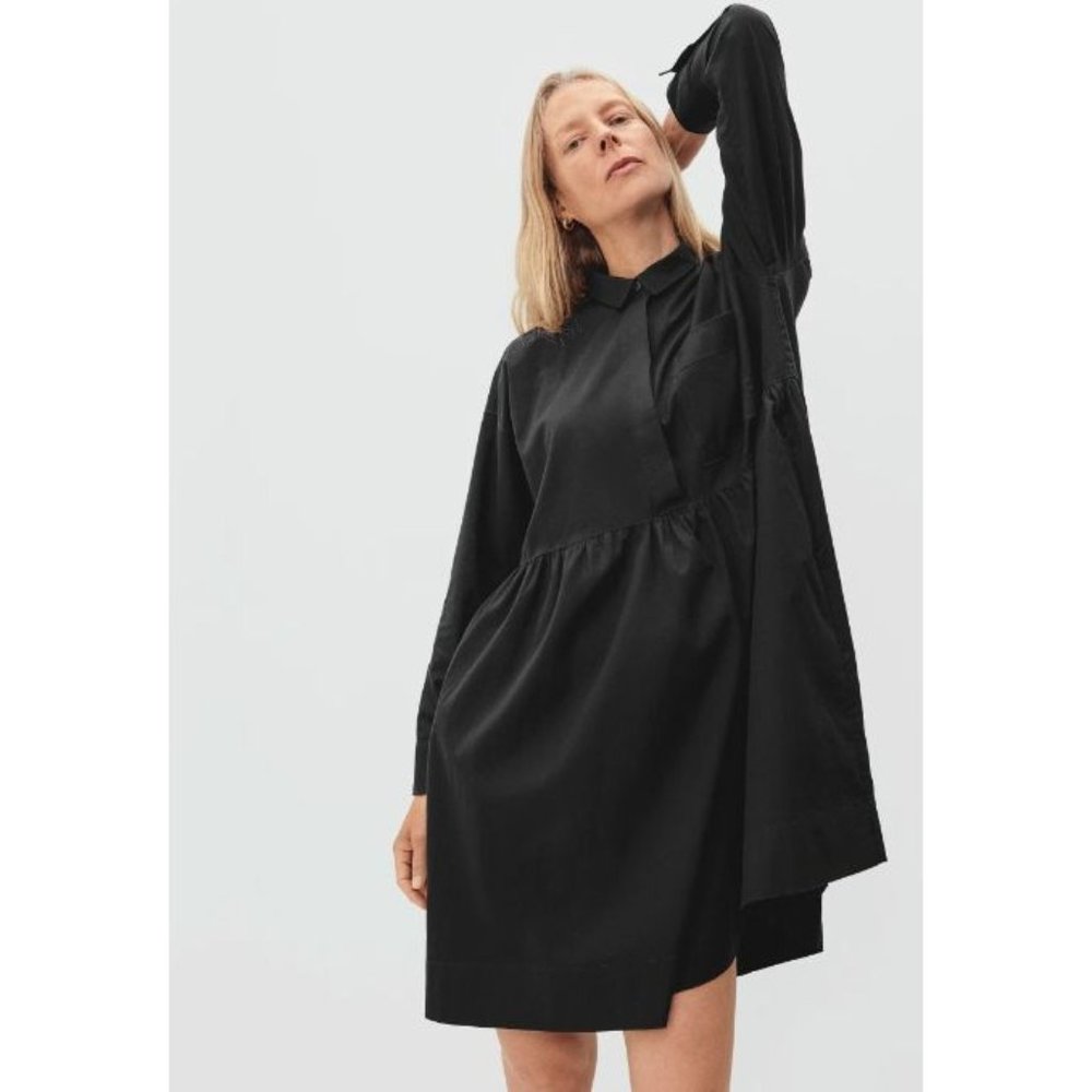 NWOT Everlane The Field Shirt Dress Black Oversized Poplin Babydoll Knee Length